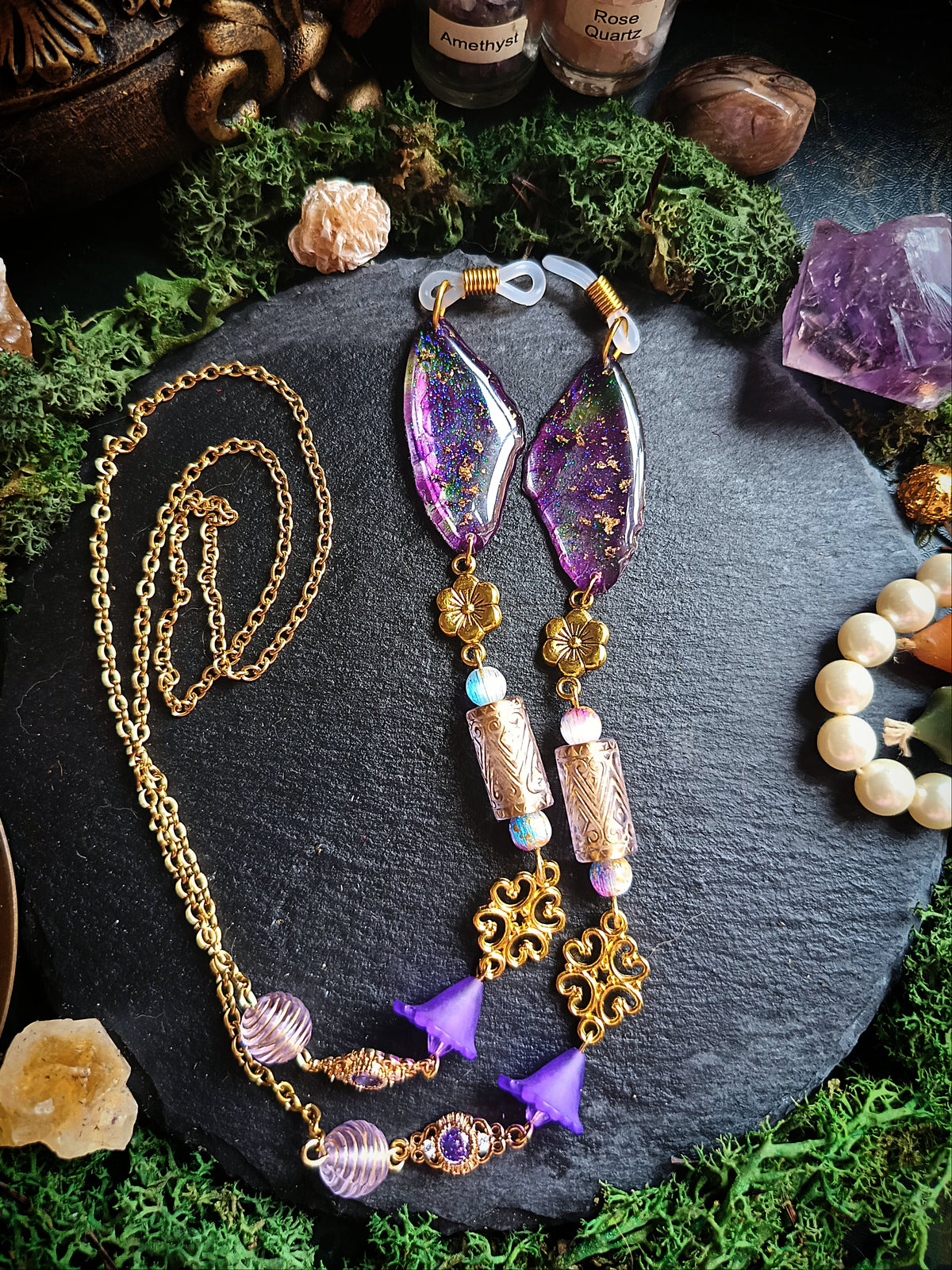 Purple Floral Wings Glasses Chains