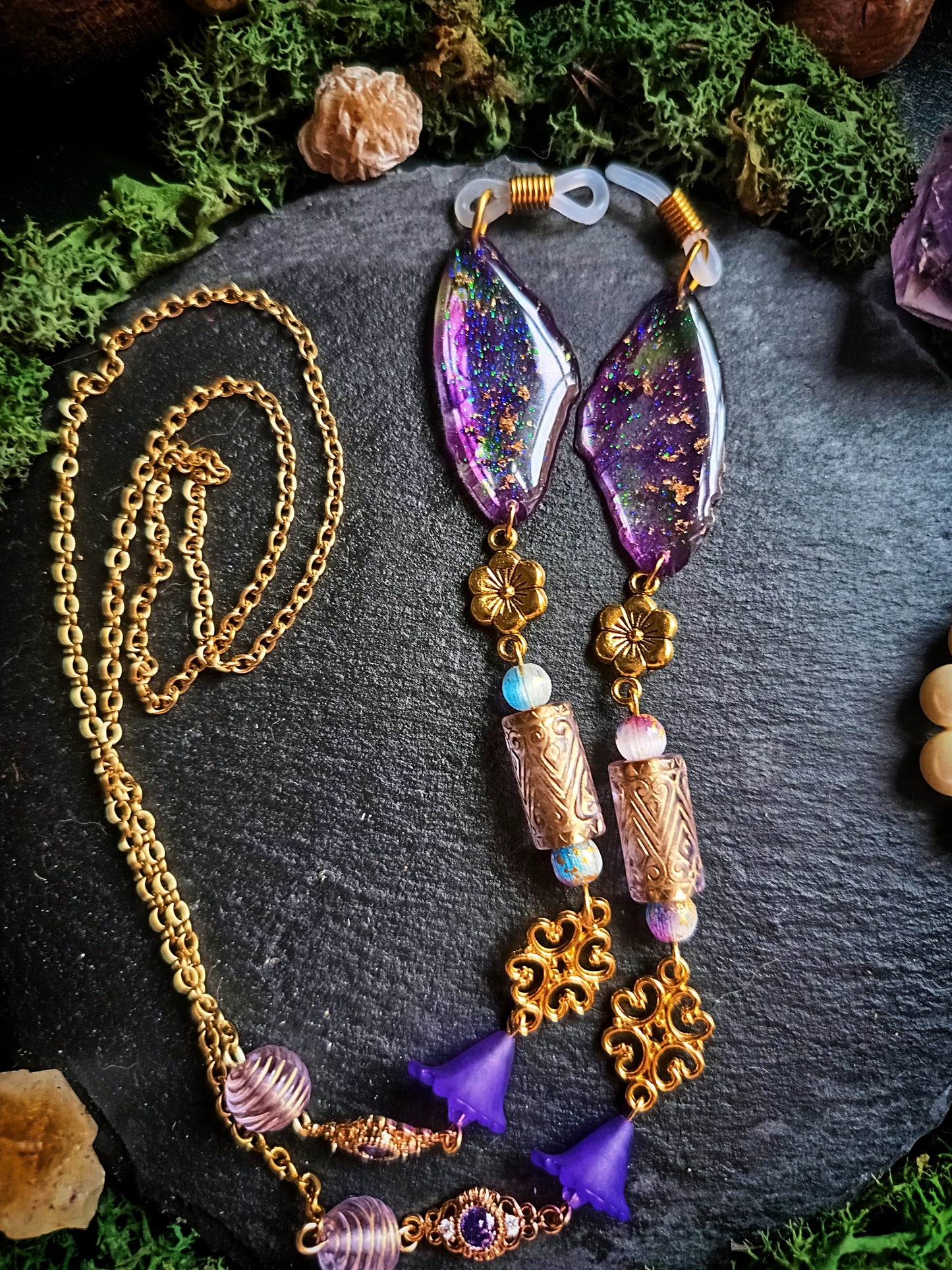 Purple Floral Wings Glasses Chains