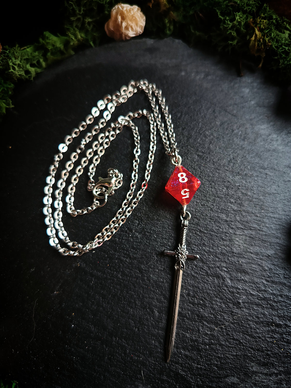 Black and Red d8 Sword Necklace
