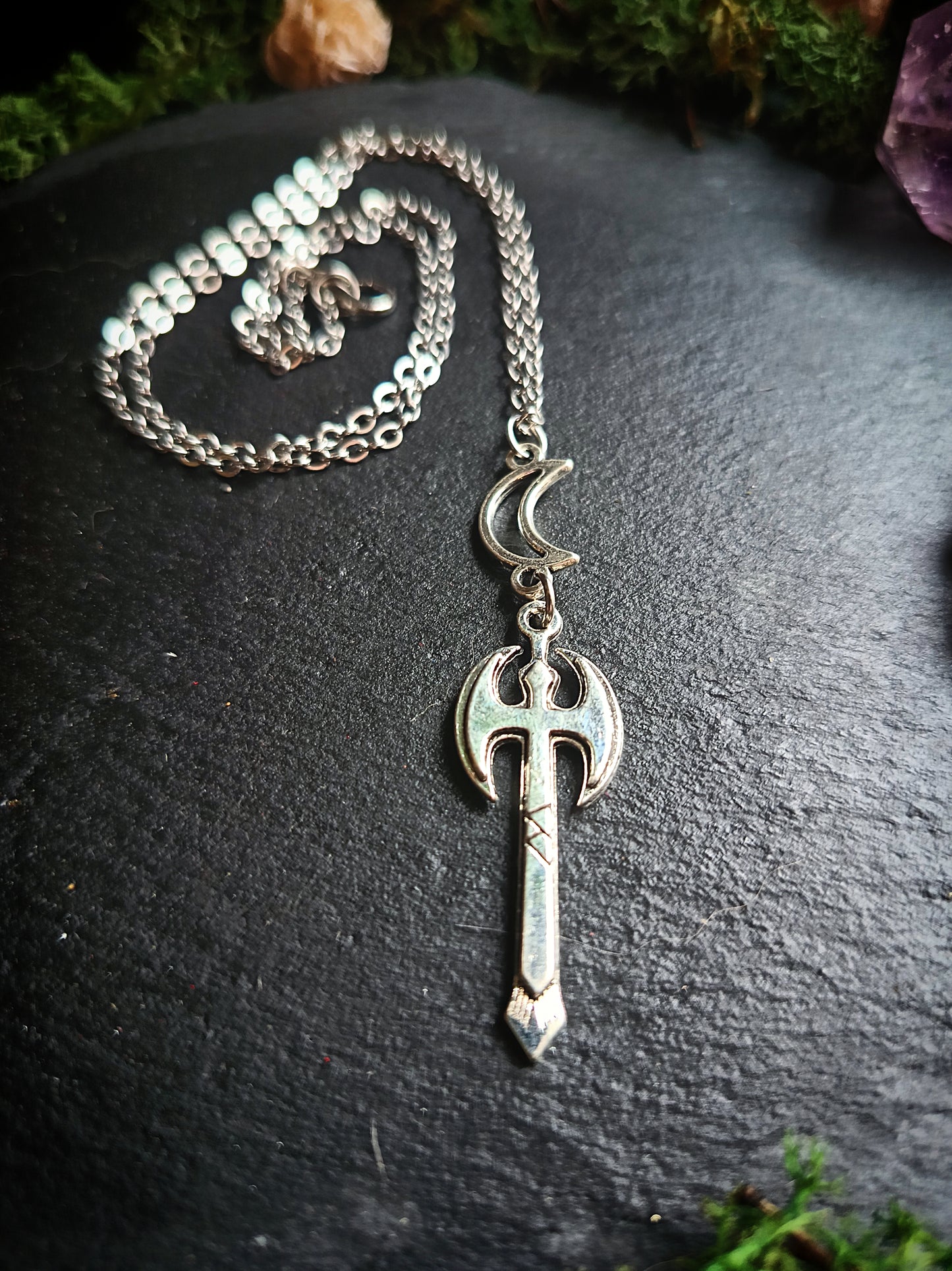 Crescent Moon Axe Necklace