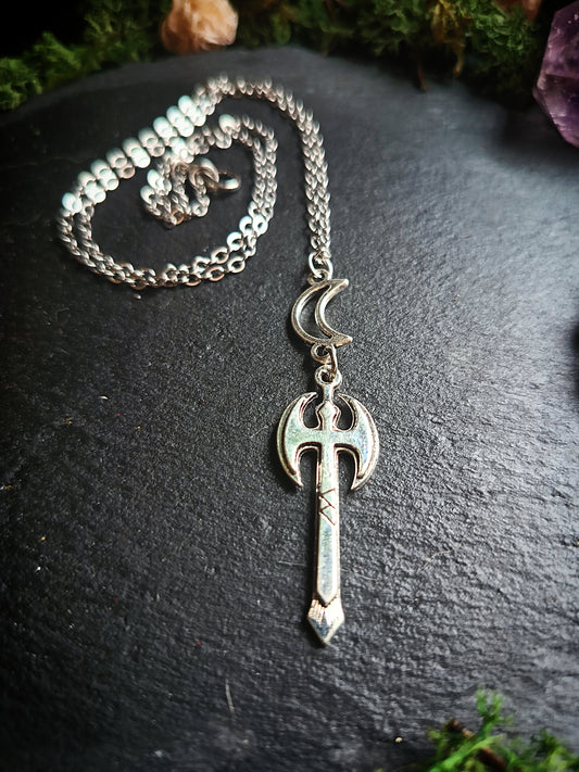 Crescent Moon Axe Necklace