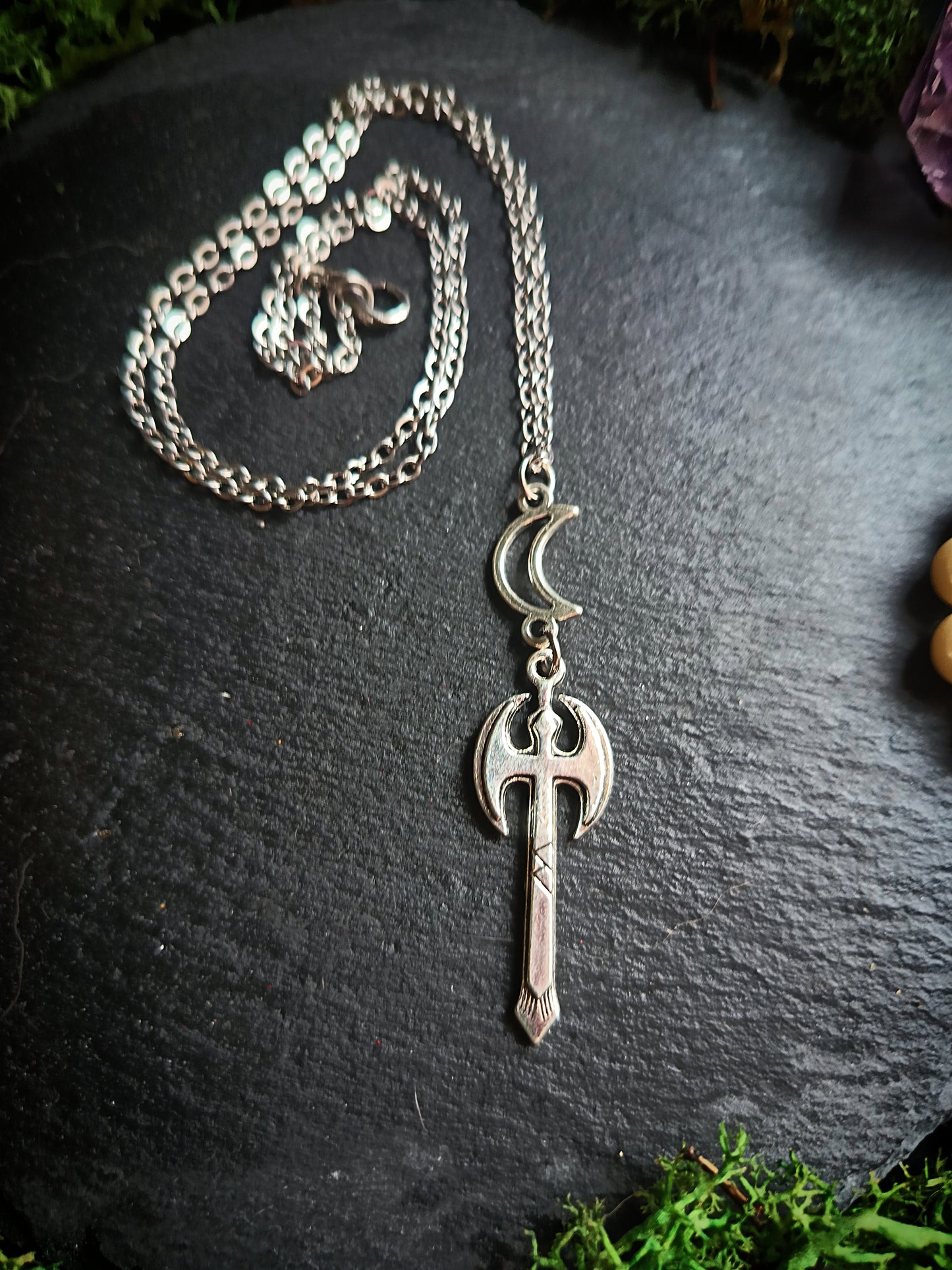 Crescent Moon Axe Necklace