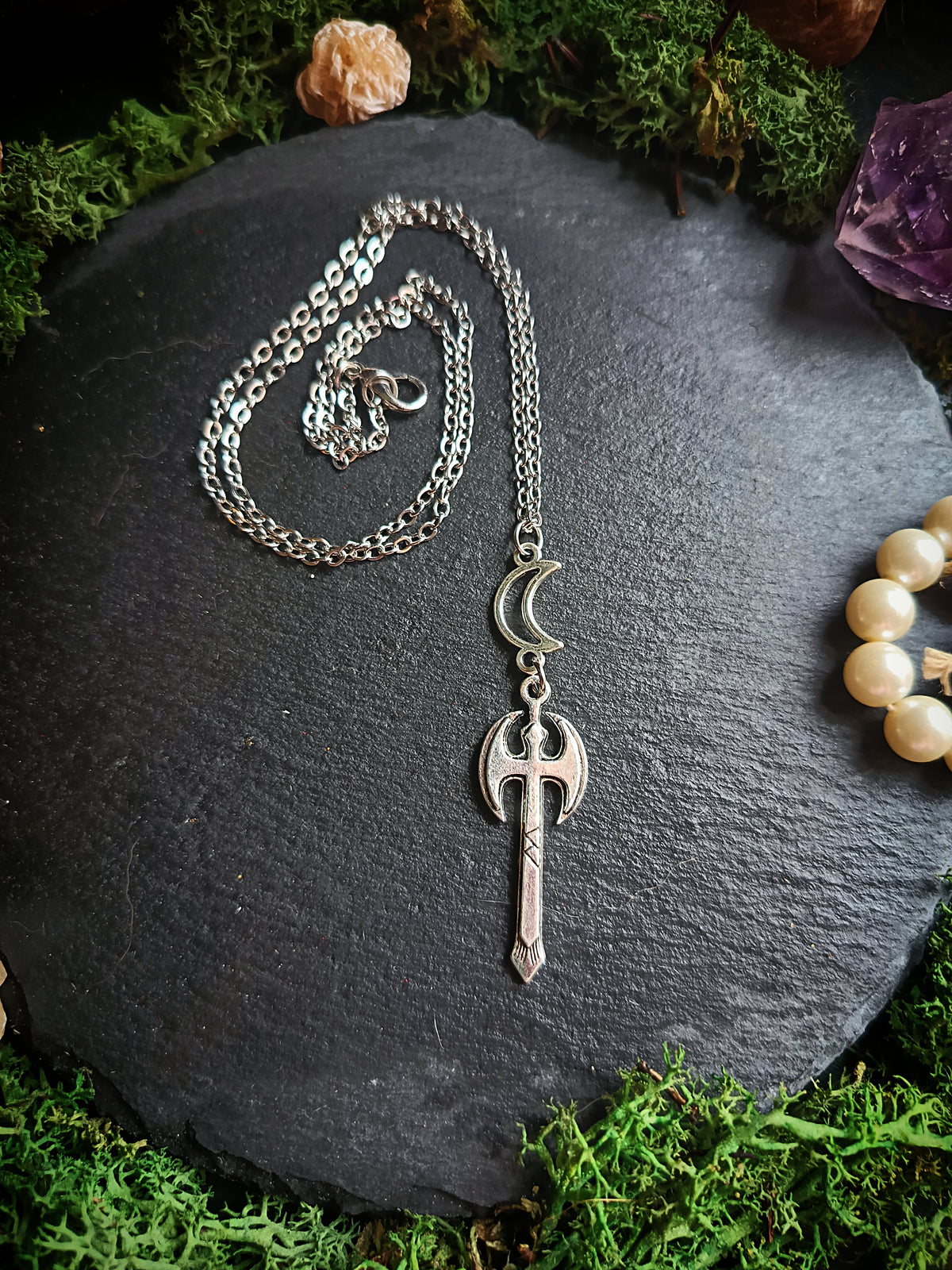 Crescent Moon Axe Necklace