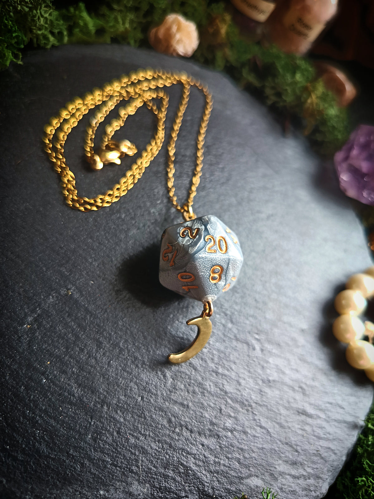 Swirling Moon d20 Necklace
