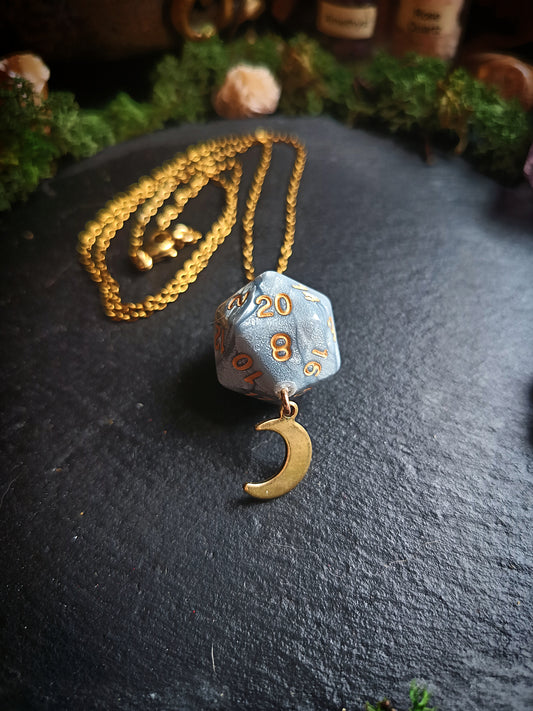 Swirling Moon d20 Necklace