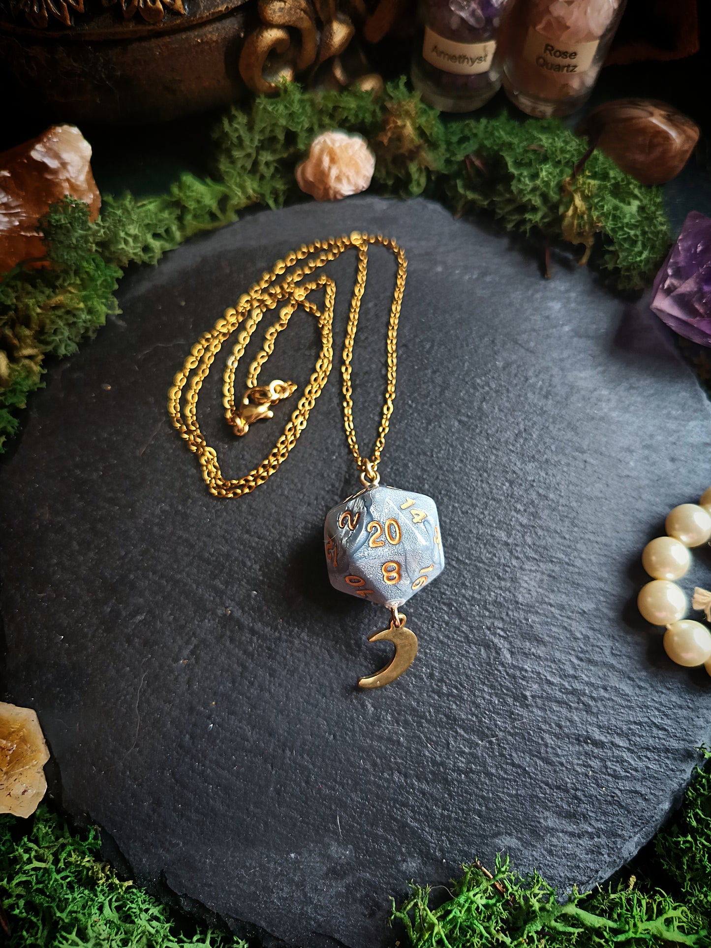 Swirling Moon d20 Necklace