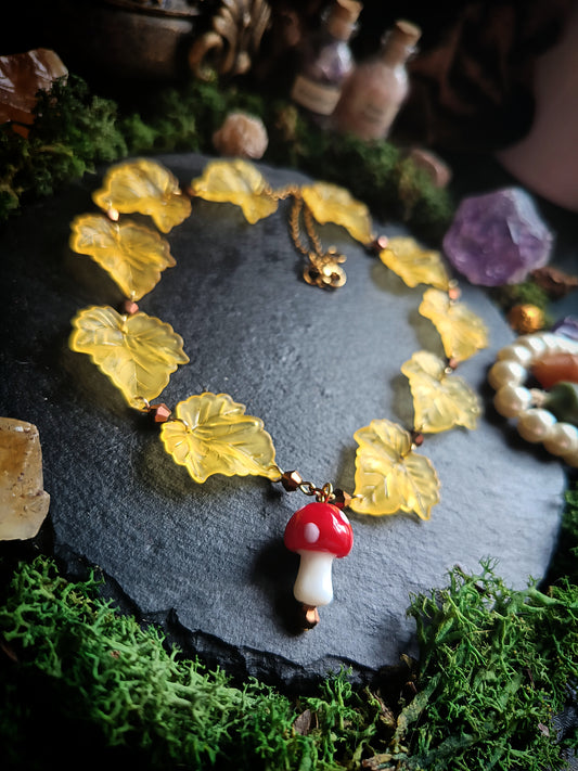 Mushroom Among the Autumn Leaves Necklace