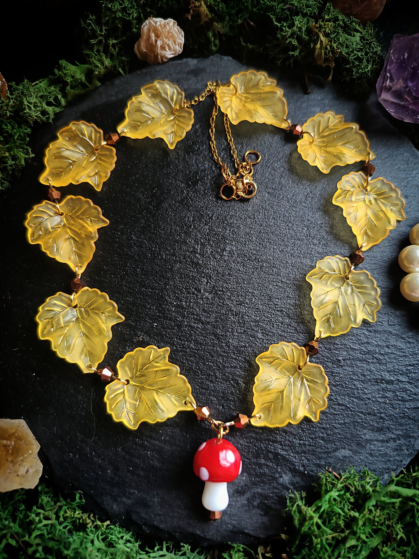 Mushroom Among the Autumn Leaves Necklace
