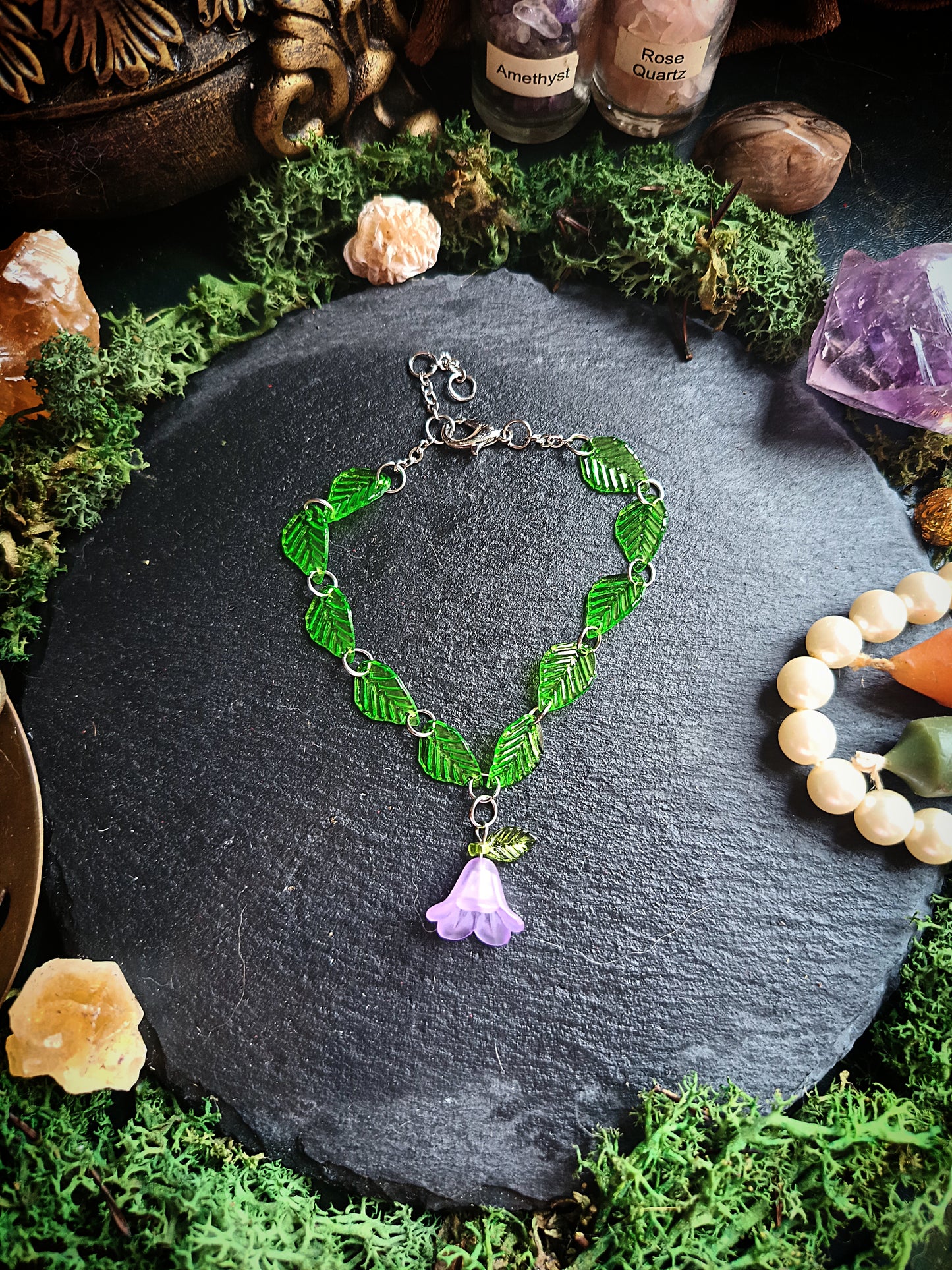 Violet Blossom Chain of Leaves Bracelet