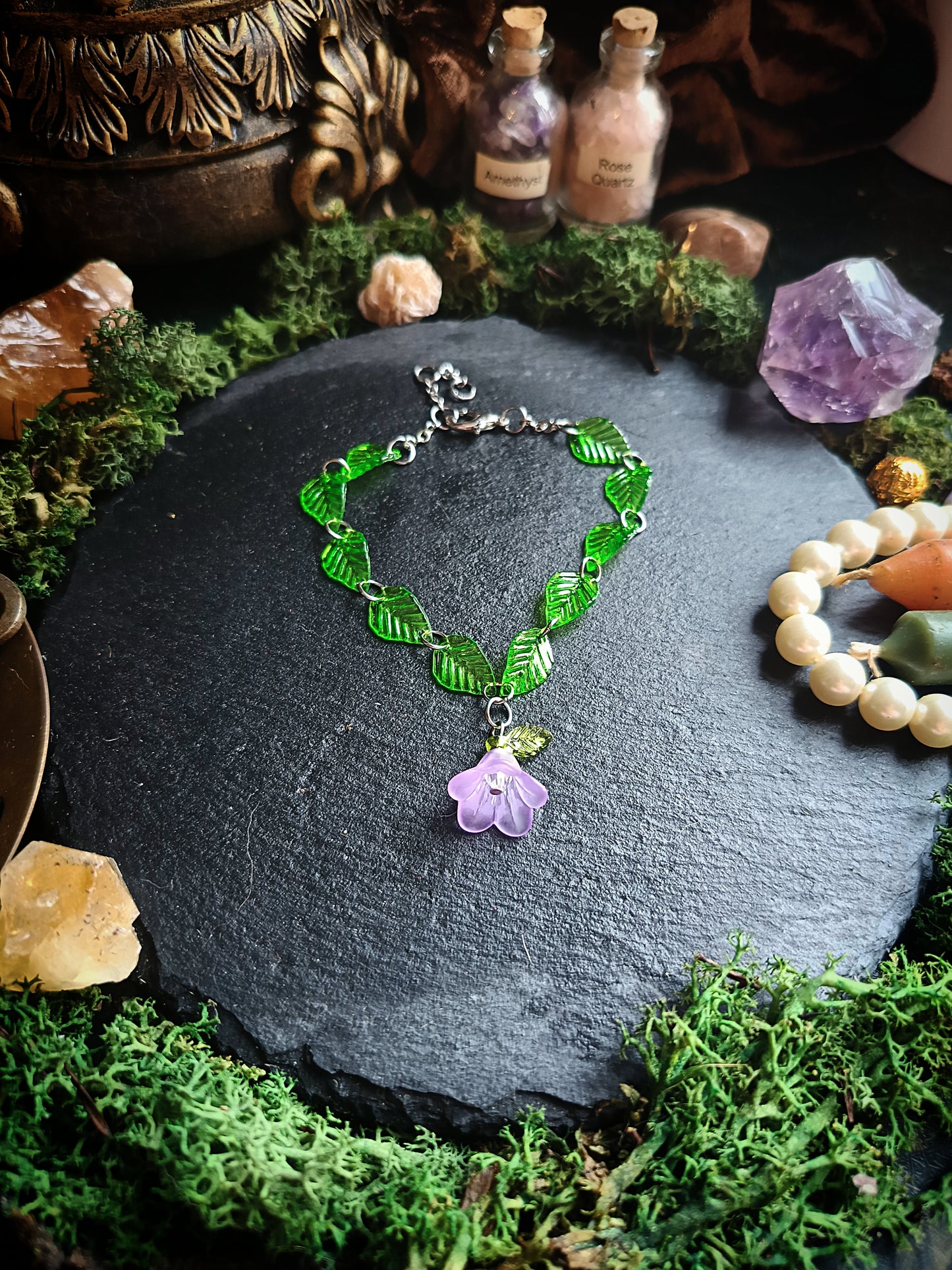 Violet Blossom Chain of Leaves Bracelet