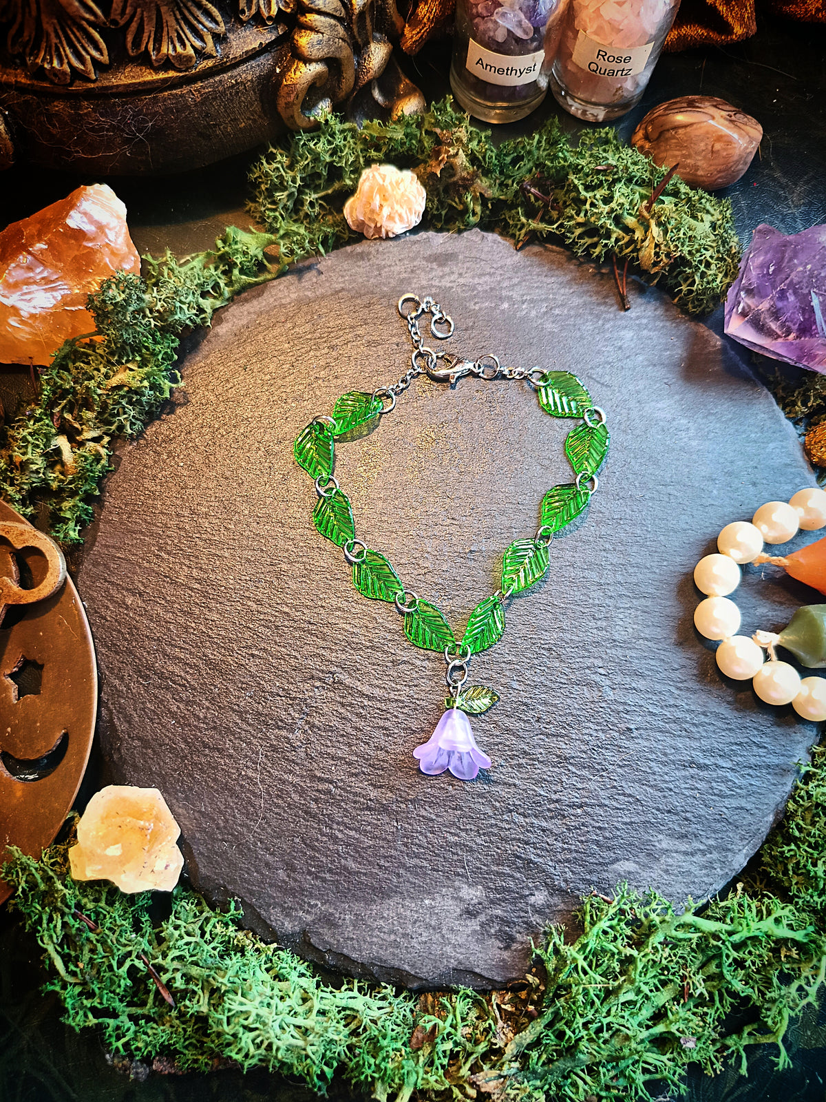 Violet Blossom Chain of Leaves Bracelet