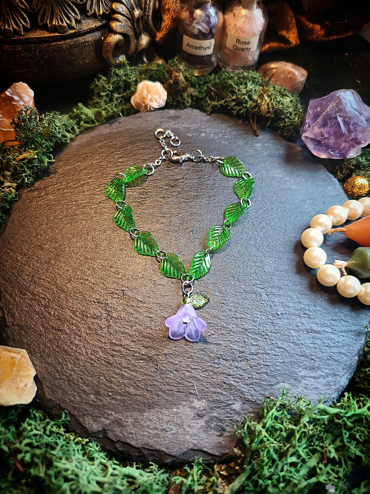 Violet Blossom Chain of Leaves Bracelet