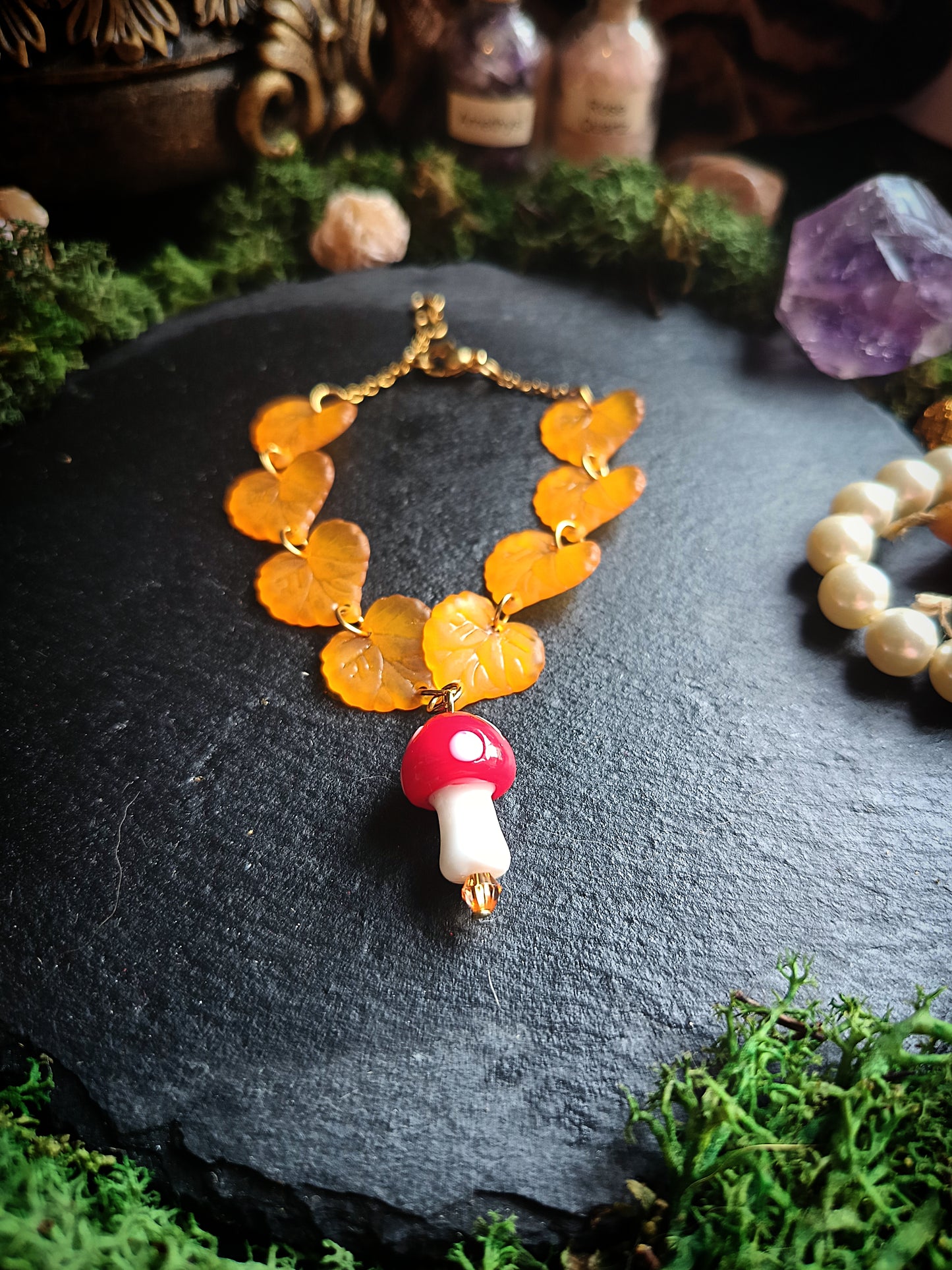 Mushroom Among the Autumn Leaves Bracelet