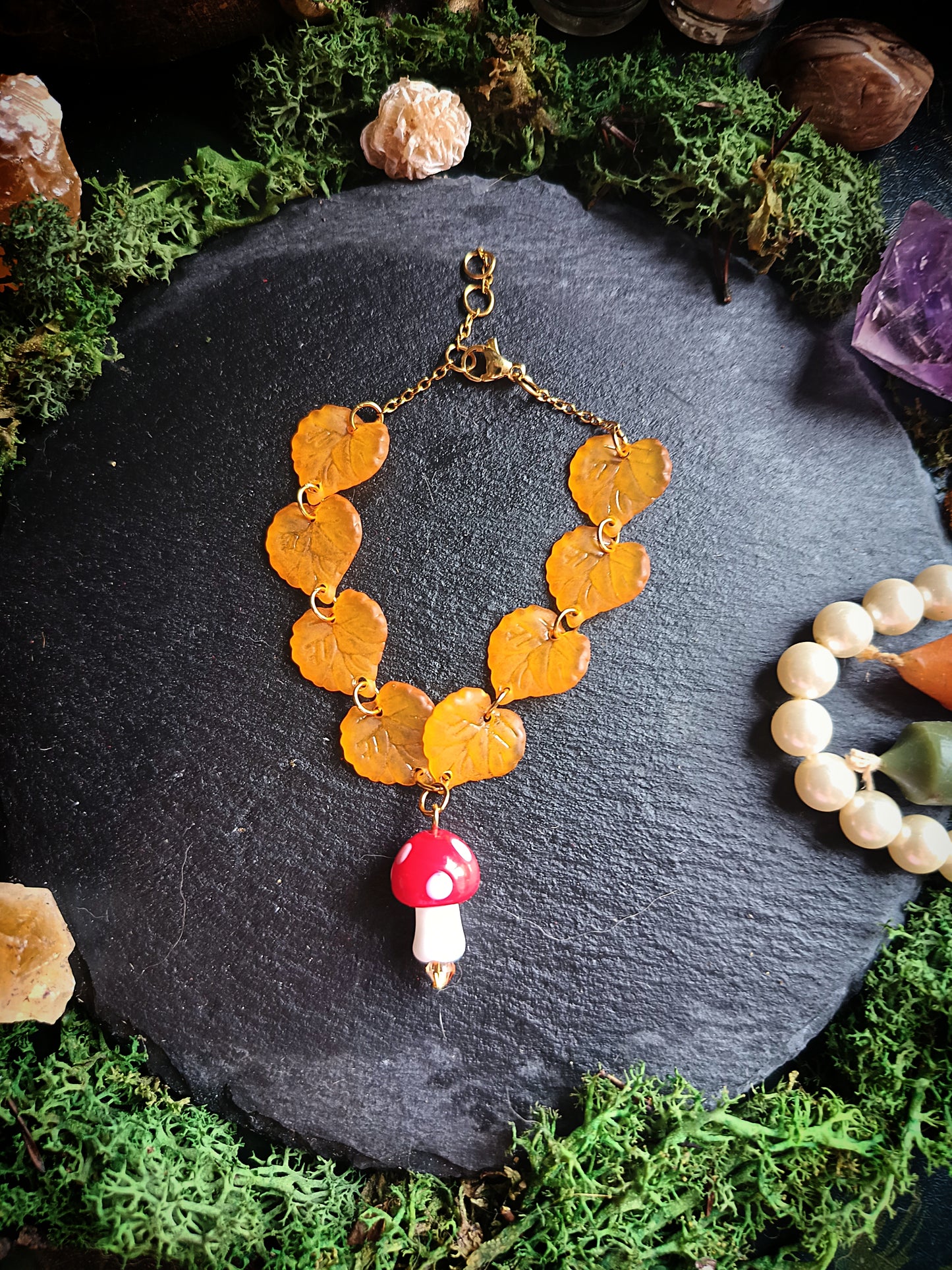 Mushroom Among the Autumn Leaves Bracelet